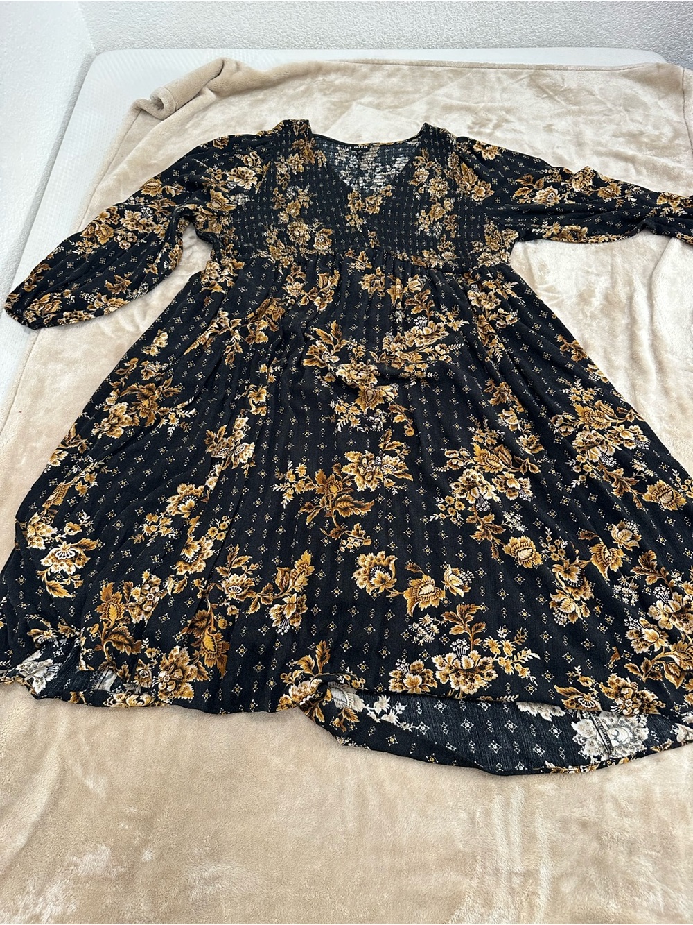Torrid Black Dress with Gold and Tan Floral Print